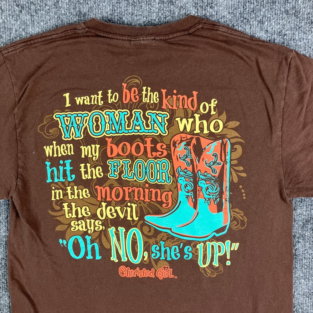 Fruit of the Loom T-Shirt Womens Small Brown Graphic Western Quote‎ Short Sleeve